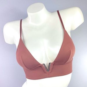 XS VS Deep Metal V Plunge Rhinestone Pink Bra